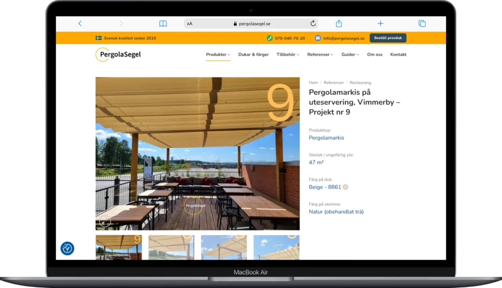 hemsida till pergolasegel.se - referenser för uteserveringar - Vimmerby
