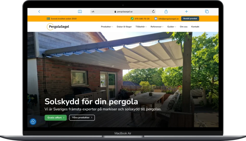 hemsida till pergolasegel.se - startsida dator