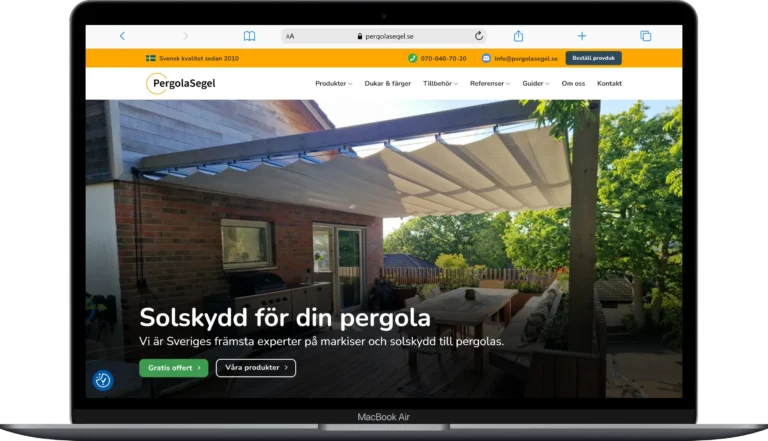 hemsida till pergolasegel.se - startsida dator